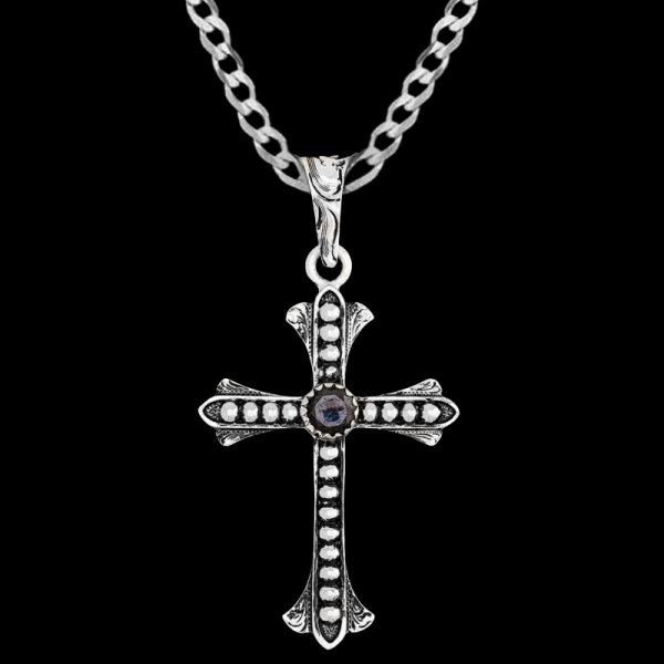 Celebrate faith with the Genesis Cross Pendant Necklace: a German Silver Cross adorned with silver beads and engraved detailing. Pair it with a special discount sterling silver chain today!